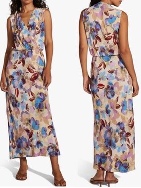 Favorite Daughter The Nita Floral Sleeveless Blouson Pleated V neck Maxi Dress